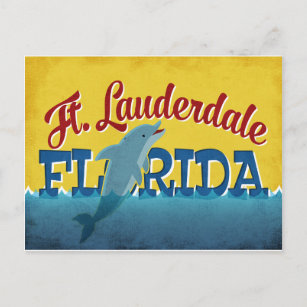 Cartão Postal Ft Lauderdale Florida Dolphin Retro Viagens vintag