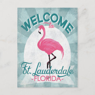 Cartão Postal Ft Lauderdale Florida Pink Flamingo Retro