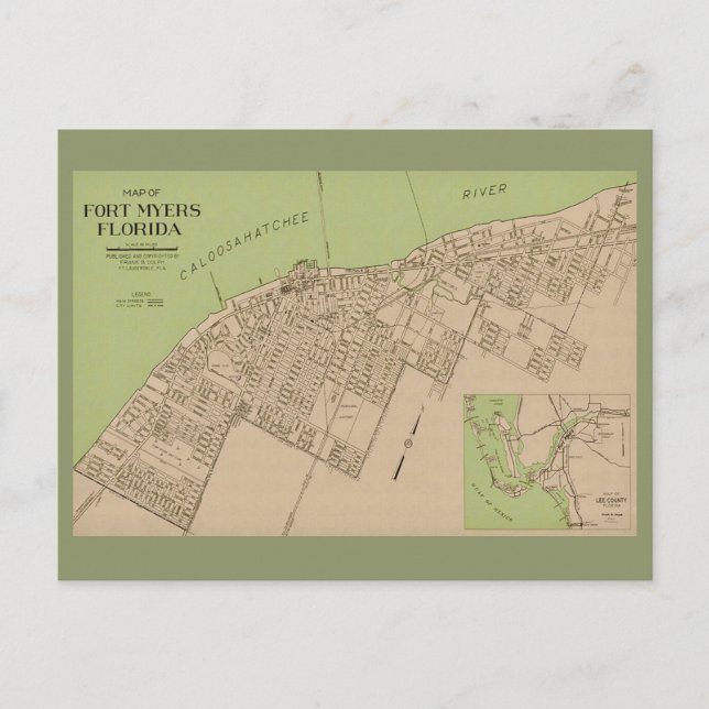 Cartão Postal Ft Myers Flórida Mapa Antigo (Frente)
