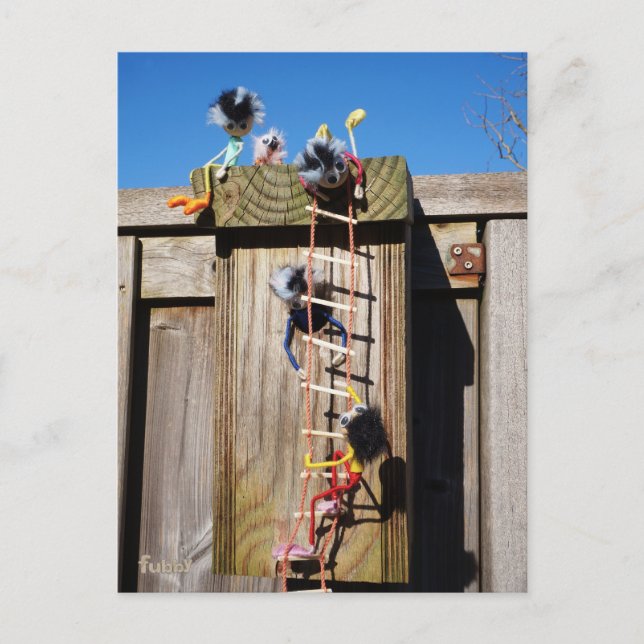 Cartão Postal Fubby's die een vogelhuis beklimmen. (Frente)