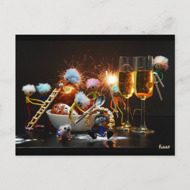 Cartão Postal Fubby's met Jaarwisseling bij feestdagen. (Frente)