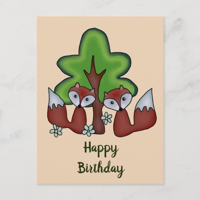 Cartão Postal Füchse mit Baum (Frente)