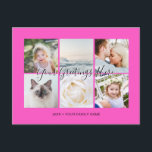 Cartão Postal Fuchsia Personalizado 6 fotos Saudações Universais<br><div class="desc">Personalizado rosa fuchsia 6 fotos da família Saudações Universais Cartões-postais com uma colagem de fotos elegante com 6 imagens personalizadas,  sua mensagem de saudações em fonte manuscrita elegante,  seu nome,  data,  ano,  mensagem no verso em uma fonte sans serif moderna e simples.</div>