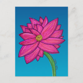 Cartão Postal Fuchsia Pink Flower with blue background