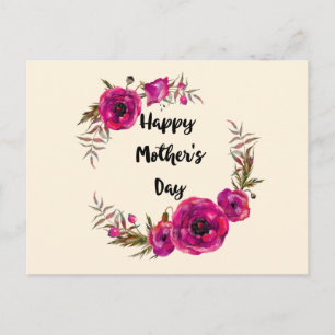 Cartão Postal Fuchsia Poppies Floral Wreath Happy Dia de as mães