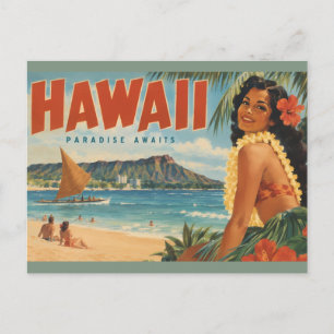 Cartão Postal Fuga do Paraíso Vintage Havaiano Hula Girl Aloha