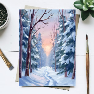 Cartão Postal Fuga Nevosa Pintura em Aquarela da Floresta de I