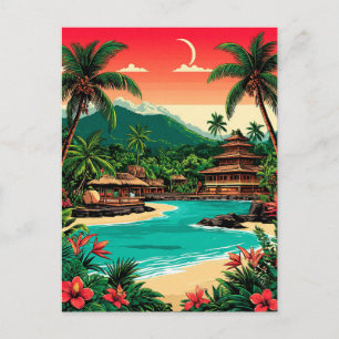 Cartão Postal Fuga para a Ilha Tropical do Pôr do Sol nos Terraç