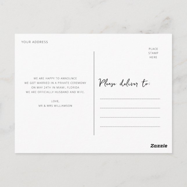 Cartão Postal fugimos do anúncio do casamento da caligrafia (Verso)