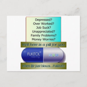Cartão Postal Fukitol, trabalho é uma porcaria, trabalhado demai
