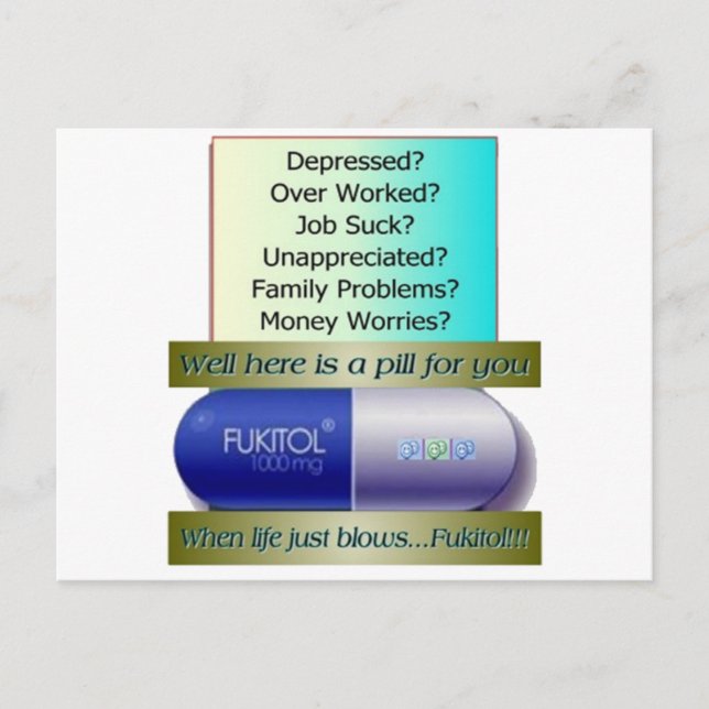 Cartão Postal Fukitol, trabalho é uma porcaria, trabalhado demai (Frente)