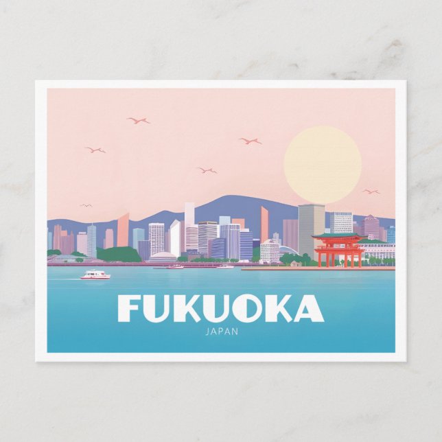 Cartão Postal Fukuoka Japão Pastel Viagem (Frente)