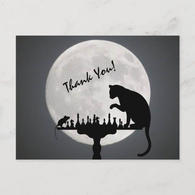 Cartão Postal Full Moon Cat and Mouse Chess Game Thank You! (Frente)