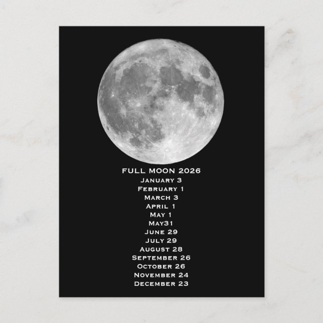 Cartão Postal Full Moon Phases 2026 Postcard (Frente)
