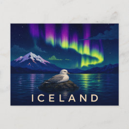 Cartão Postal Fulmar sob a Aurora | Islândia Icônica