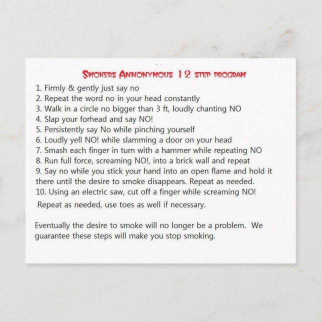 Cartão Postal Fumadores 12 passos (Frente)