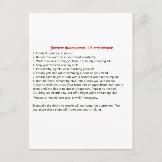 Cartão Postal Fumadores 12 passos (Frente)