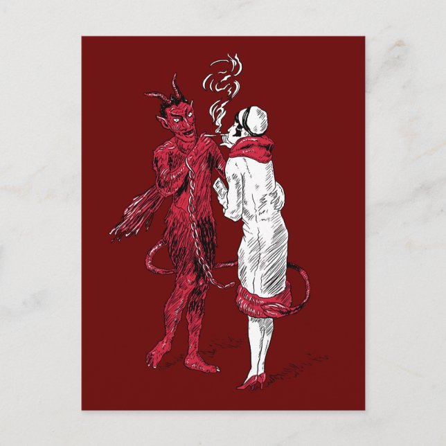 Cartão Postal Fumo do diabo e da mulher do vintage (Frente)