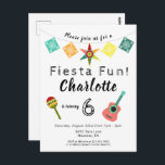 Cartão Postal Fun Colorful Kids Fiesta Birthday Party<br><div class="desc">This colorful design features a string of decorative cut paper with a pretty piñata in the center. Have some fiesta fun with this kids birthday party card for a boy or a girl. This gender neutral design features bright colors with a maraca and a guitar.</div>