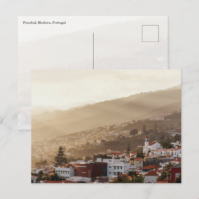 Cartão Postal Funchal city sunset, Madeira Postcard (Frente/Verso)
