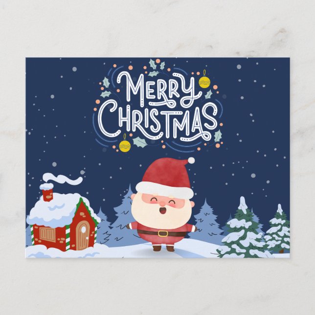 Cartão Postal Fundo azul Elegante do marinho com Papais noeis l  (Frente)