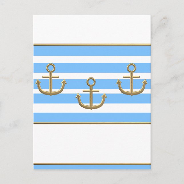 Cartão Postal fundo branco azul da âncora dourada (Frente)