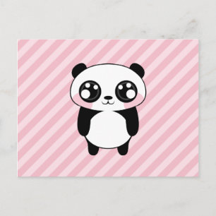 Cartão Postal Fundo Cinza Rosa do Urso Panda Bonito