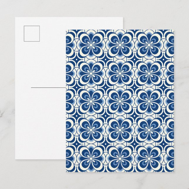 Cartão Postal Fundo com padrão azul e branco (Frente/Verso)