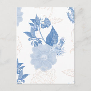 Cartão Postal Fundo com padrão de flor azul desenhada à mão