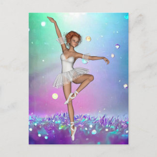 Cartão Postal Fundo de Grama Púrpura Pintado e Ballerina