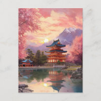 Fundo de Paisagem Japonês com Aquarela
