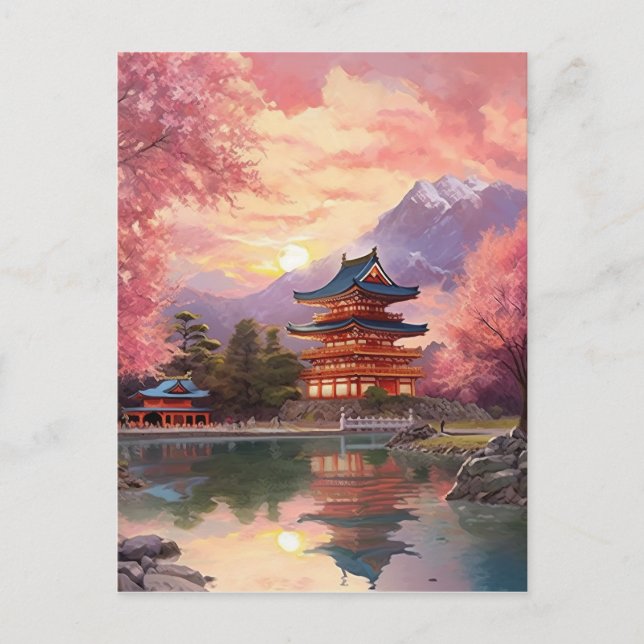 Cartão Postal Fundo de Paisagem Japonês com Aquarela (Frente)