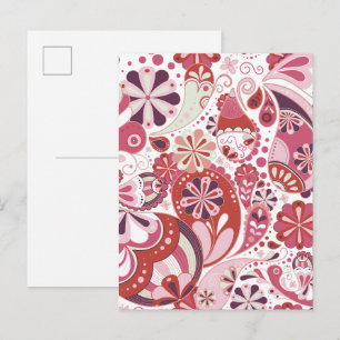 Cartão Postal Fundo de paisley rosa