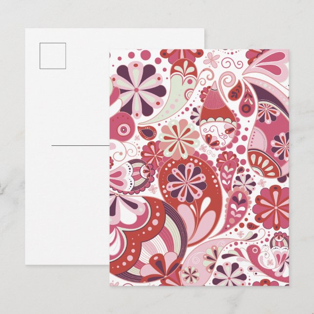 Cartão Postal Fundo de paisley rosa (Frente/Verso)