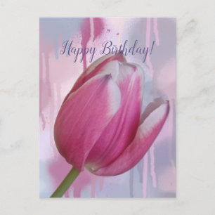 Cartão Postal Fundo de tulipa rosa pingando tinta e texto person