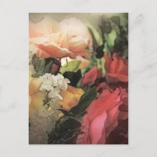 Cartão Postal fundo floral de arte vibrante com vermelho