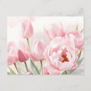 Cartão Postal Fundo Floral de Molho de Aquarela com Tulipas