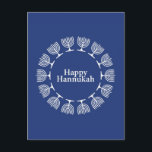 Cartão Postal Fundo Menorah<br><div class="desc">Vetor Happy Hannukah com menorah em fundo azul © e ® Bigstock® - Todos os direitos reservados.</div>