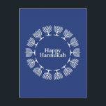 Cartão Postal Fundo Menorah<br><div class="desc">Vetor Happy Hannukah com menorah em fundo azul © e ® Bigstock® - Todos os direitos reservados.</div>