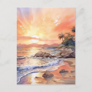 Cartão Postal Fundo Sunset Beach da Watercolor