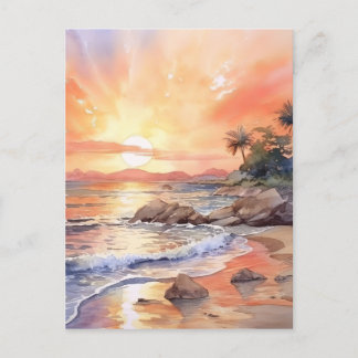 Cartão Postal Fundo Sunset Beach da Watercolor