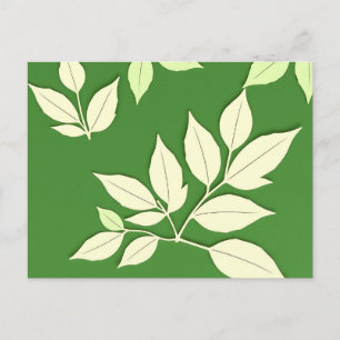 Cartão Postal Fundo Verde Brilhante com Folha Pálida