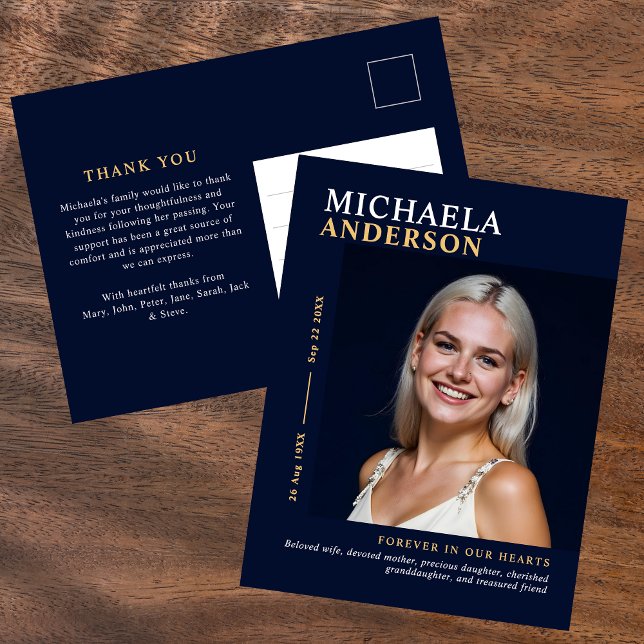 Cartão Postal Funeral/Memorial Fotográfico Moderno Elegante Obri (Criador carregado)