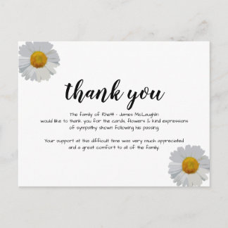 Cartão Postal Funeral Sympathy Thank you Card
