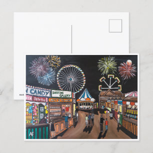 Cartão Postal Funfair no Night Painting de Alfred Fox