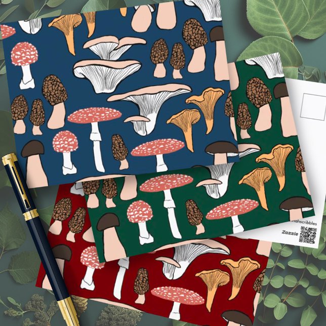 Cartão Postal Fungi Mushroom Pattern (Mushroom pattern postcards in a variety of colors. Choose your favorite or change the colors yoursel)