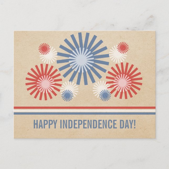 Cartão postal Funky 4 de julho Fireworks & Stripes (Frente)