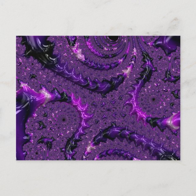Cartão Postal Funky Bold Boho Roxo Abstrato Digital Fractal (Frente)