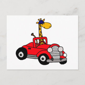Cartão Postal Funky Giraffe Dirigindo Red Convertível