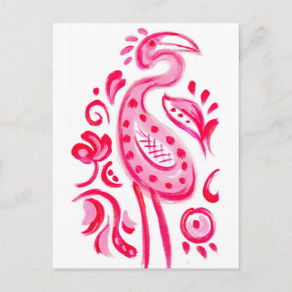 Cartão Postal Funky Pink Flamigo Paisley Pattern